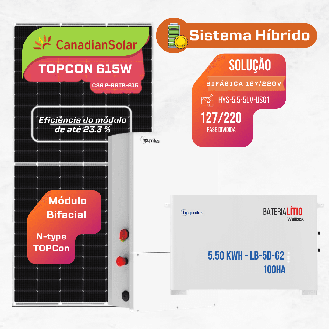 GF INV 5,5KW Hibrido 01 Bateria 5.5 kWh Hoymiles 127/220V 2,46 kWp
