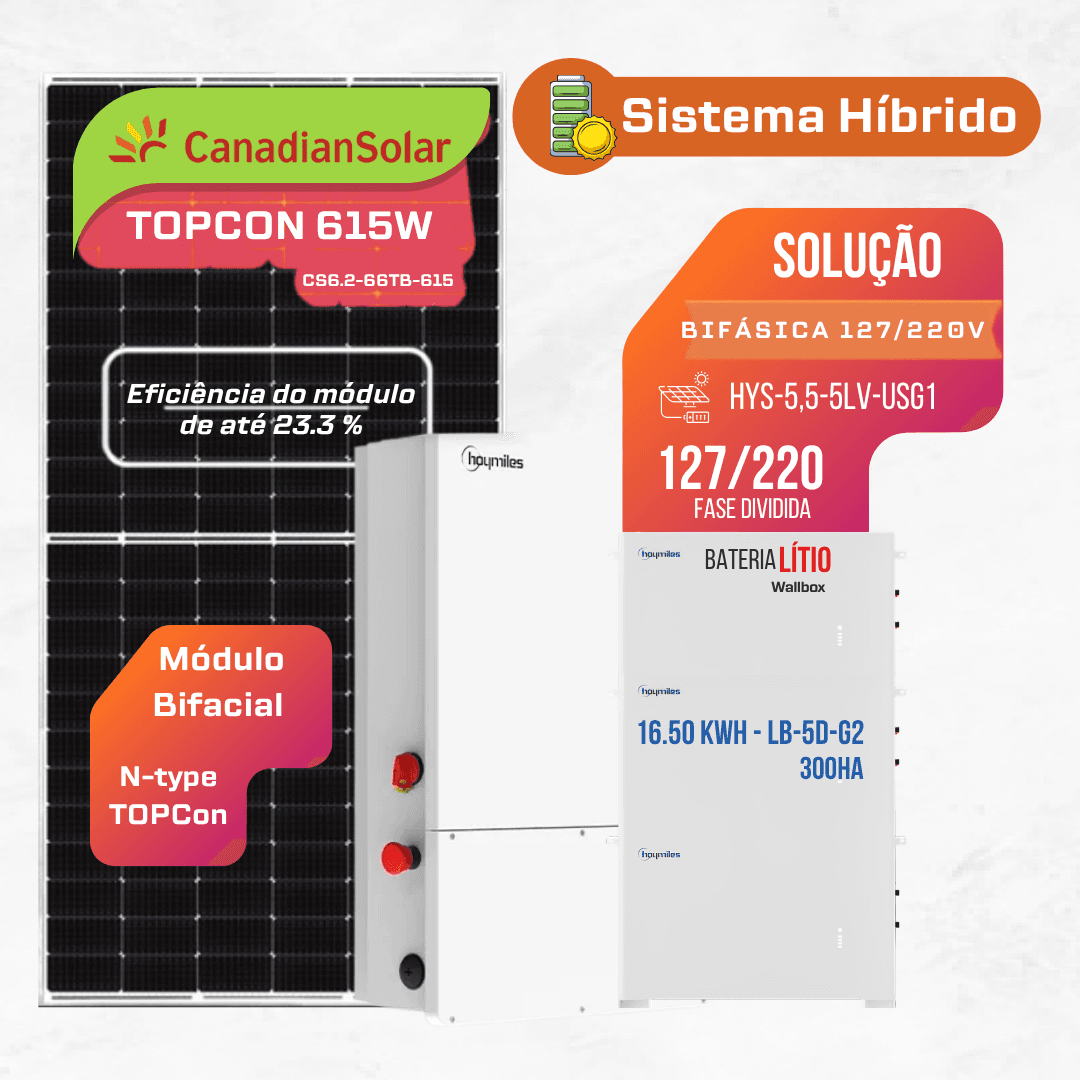 GF Hibrido 5.5kW - 03 Bateria 5kWh Hoymiles 127/220V 4,92 kWp