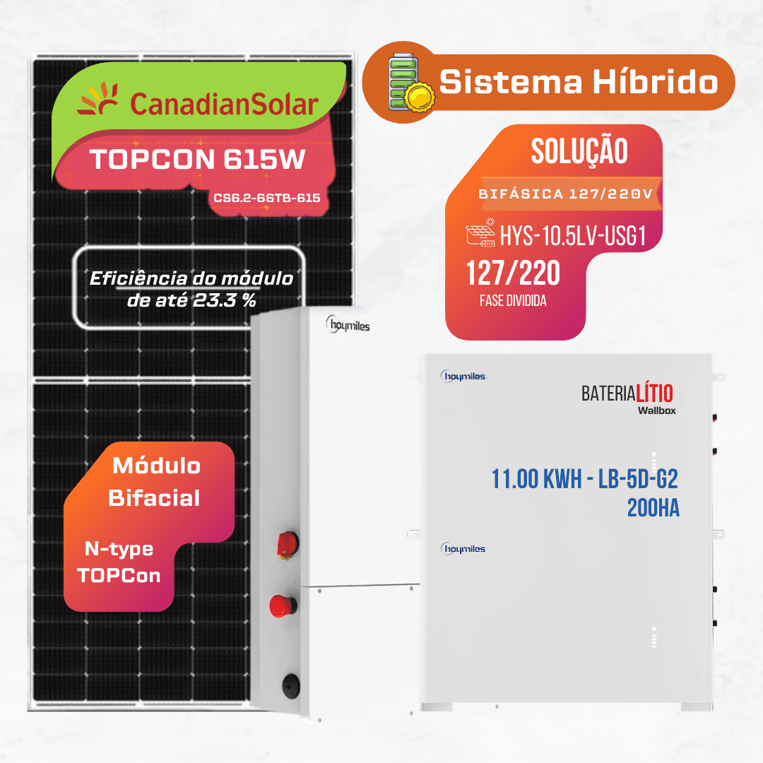 GF INV 10,5KW Hibrido 02 Bateria 5.5 kWh Hoymiles 127/220V 4,92 kWp